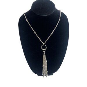 White House Black Market Silver Tone Tassel Pendant Necklace